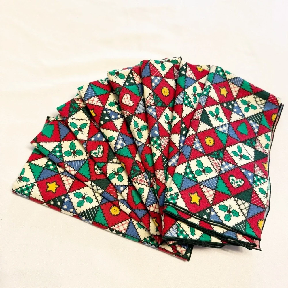 Christmas Tree Holly Star Patchwork Print Napkins Set of 8